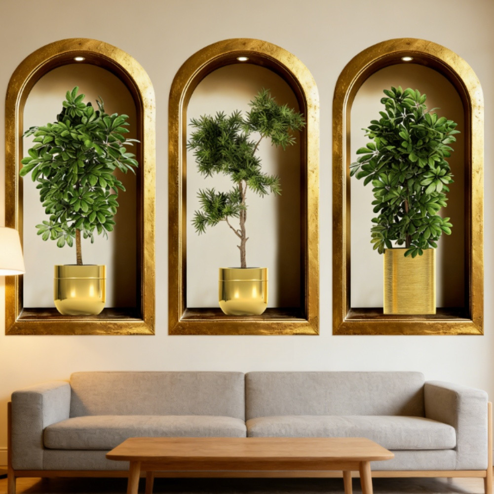 Water Resistant 3D Plant Wall Decals for BathFor Room Hallway Living For Room
