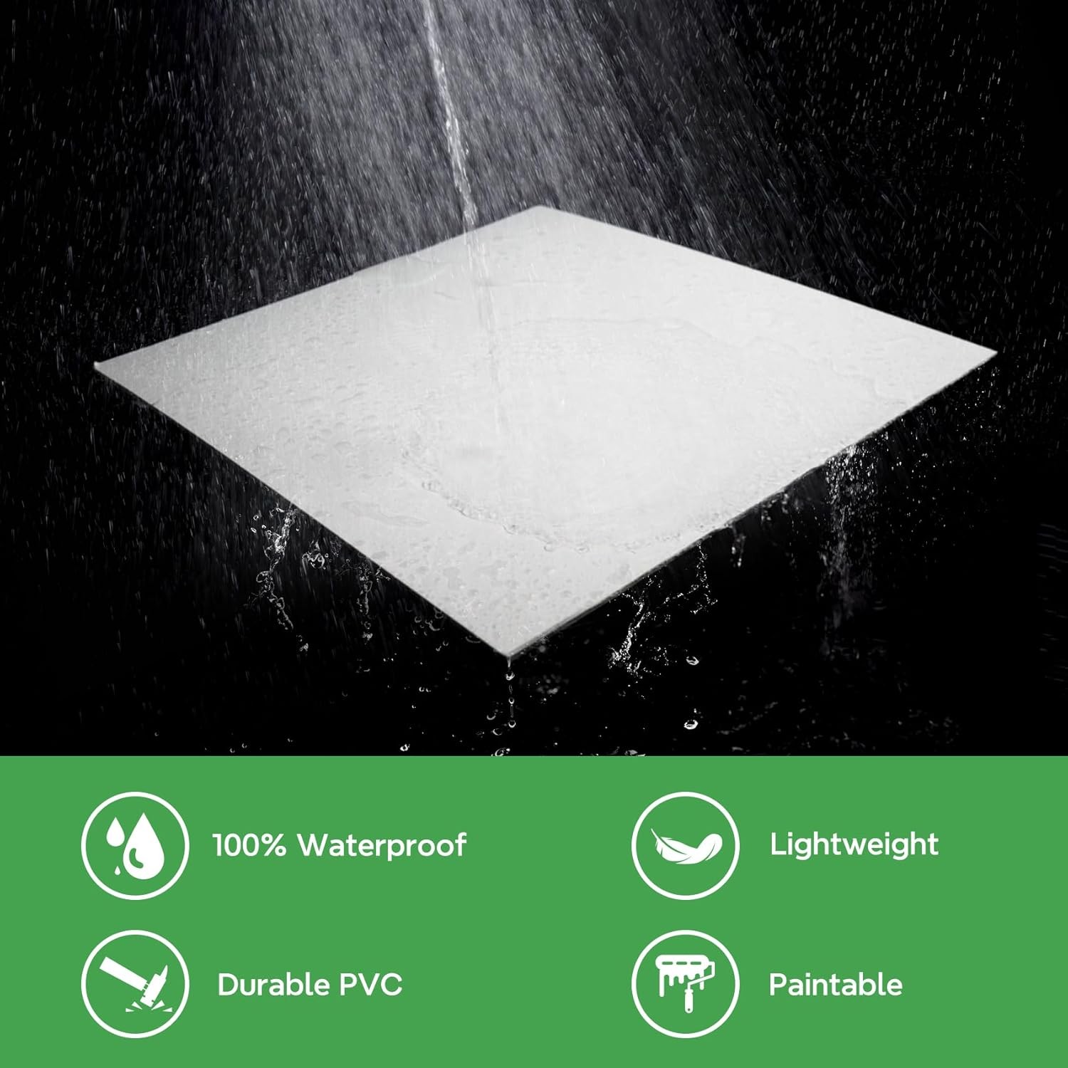 Smooth Drop Ceiling Tiles 2 x2ft, PVC Ceiling Tile 24×24″ Waterproof, Fire-Rated