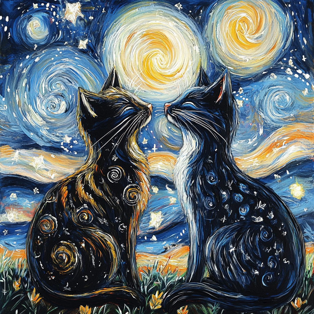 Starry Night Cats In Love Wall Decal Sticker 18X18cm Large