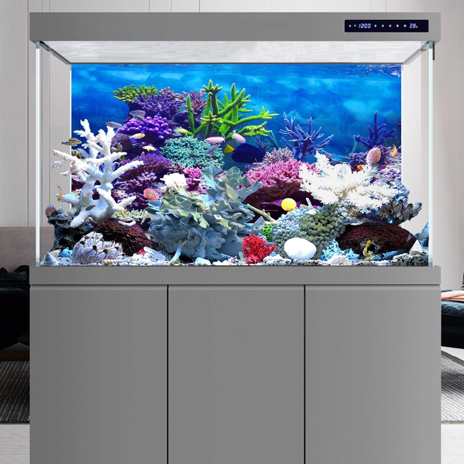 YongFoto Ocean Theme Fish Tank Background 48×18 inch Coral Seaweed Reef Rock …