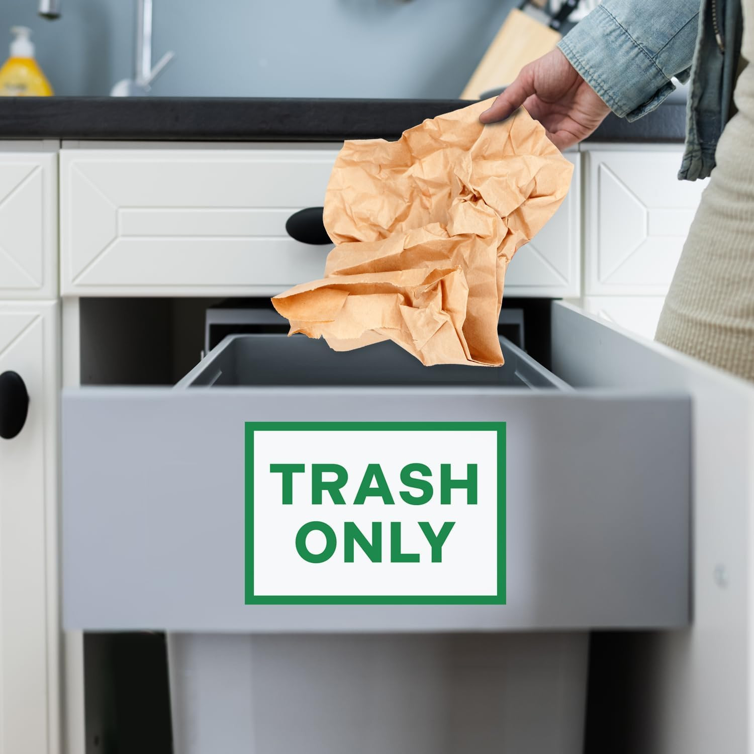 Weatherproof Trash Only Signs – Self-Adhesive Vinyl Stickers, 7″x10″, 4 Pack