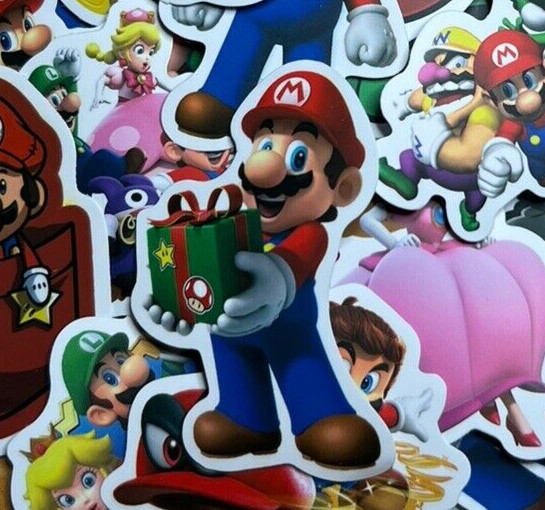50 Pcs Super Mario Stickers Water Bottle Nintendo Skateboard Luggage Phone Vinyl