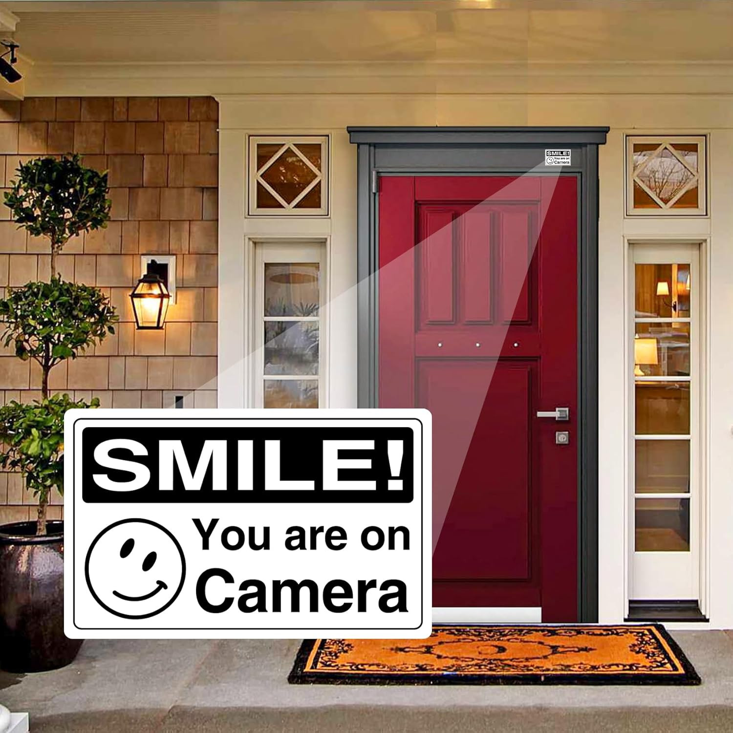 12 Pcs Smile You’Re on Camera Signs Stickers, 8 X 5Cm and 13 X 3Cm Self-Adhesive