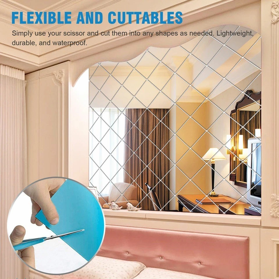 50x100cm Self Adhesive Mirror Reflective Tiles Wall Stickers Film Kitchen Decor