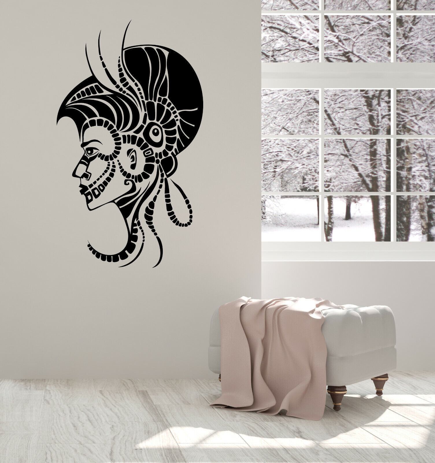 Vinyl Wall Decal Amazing Beauty Girl with Tattoo in Indigenous Style (n1426)