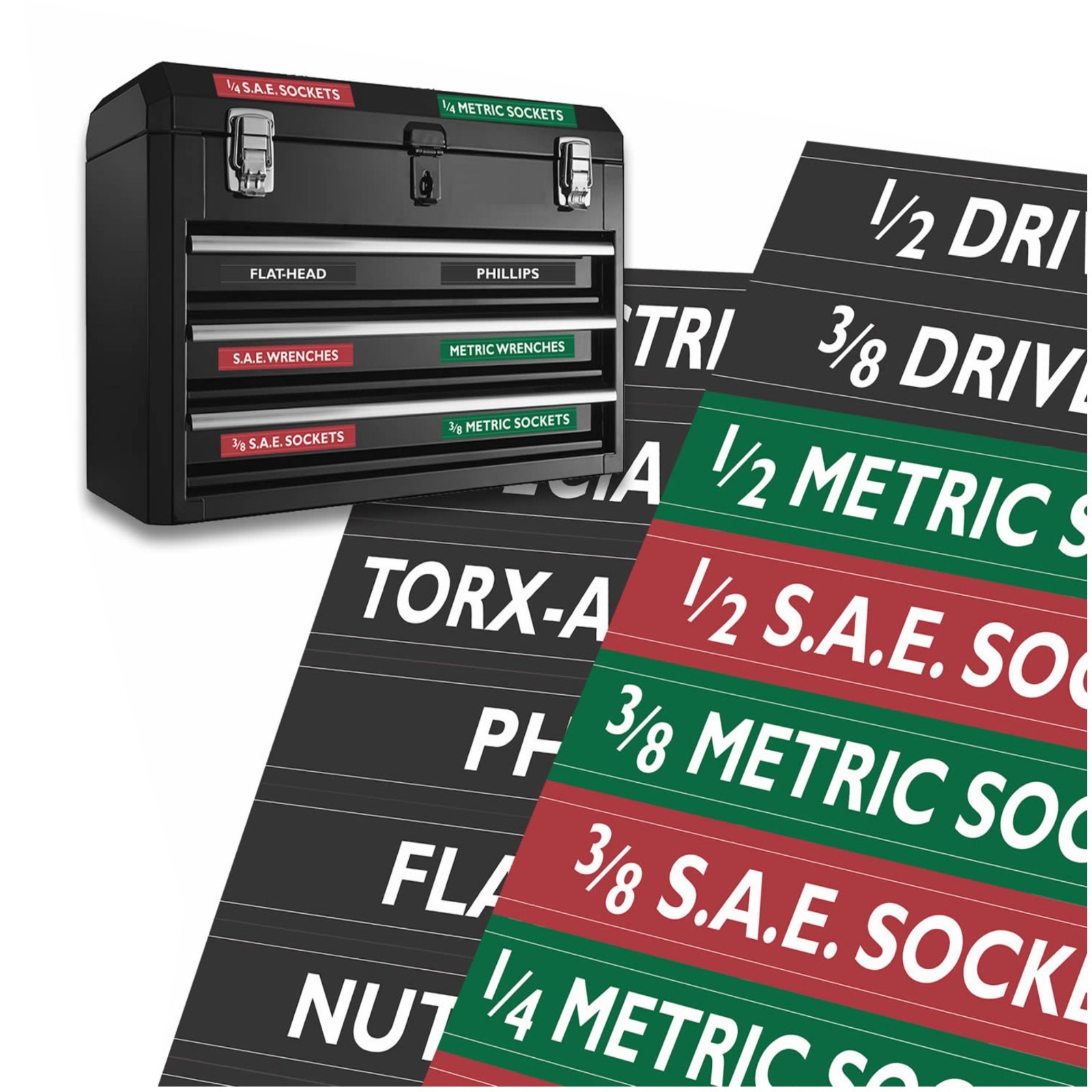 2 PACK TOOL BOX LABELS all Chest & Boxes – Storage Cabinets (Green)
