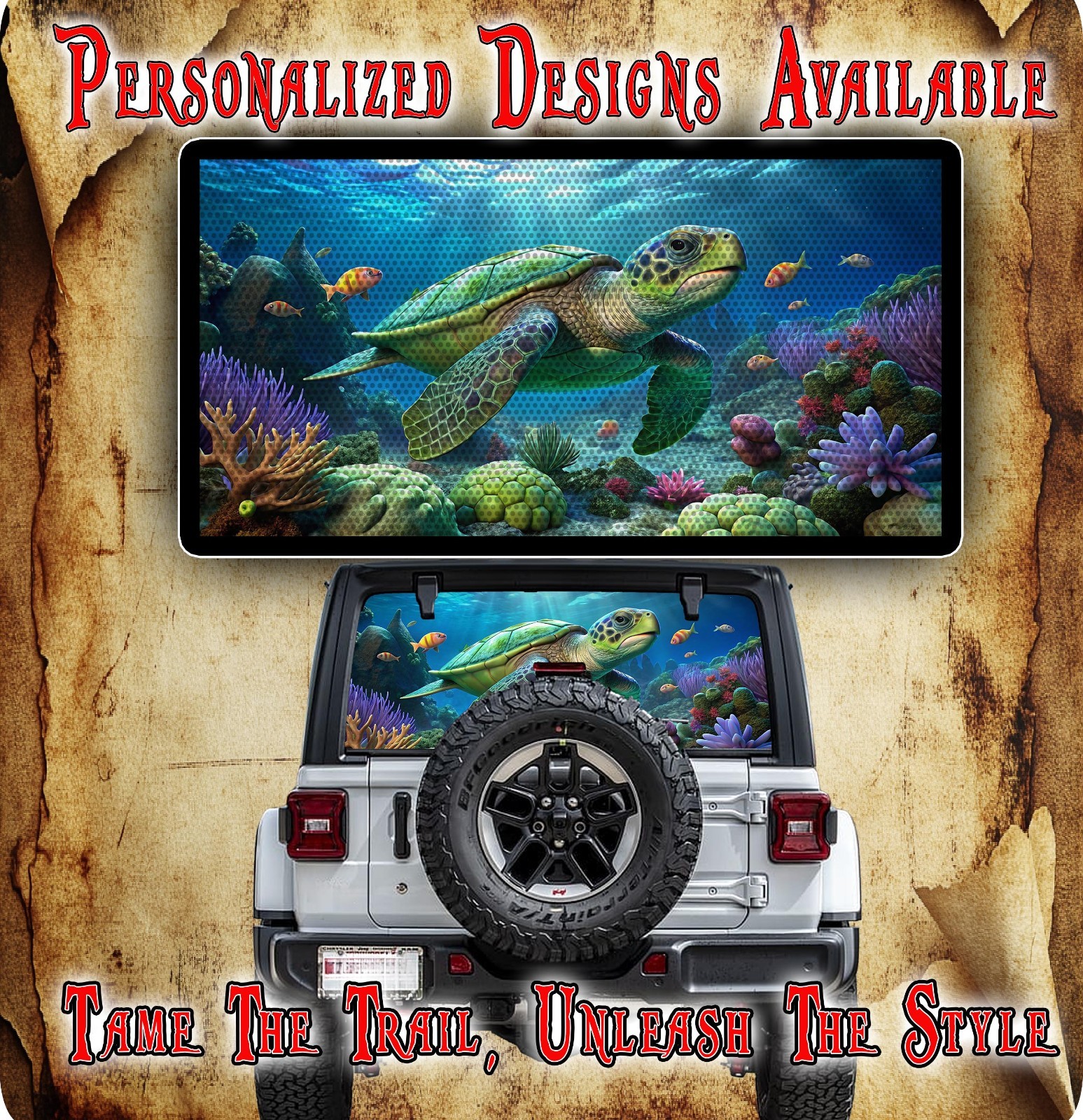 Sea turtle rear window perforated see through decal