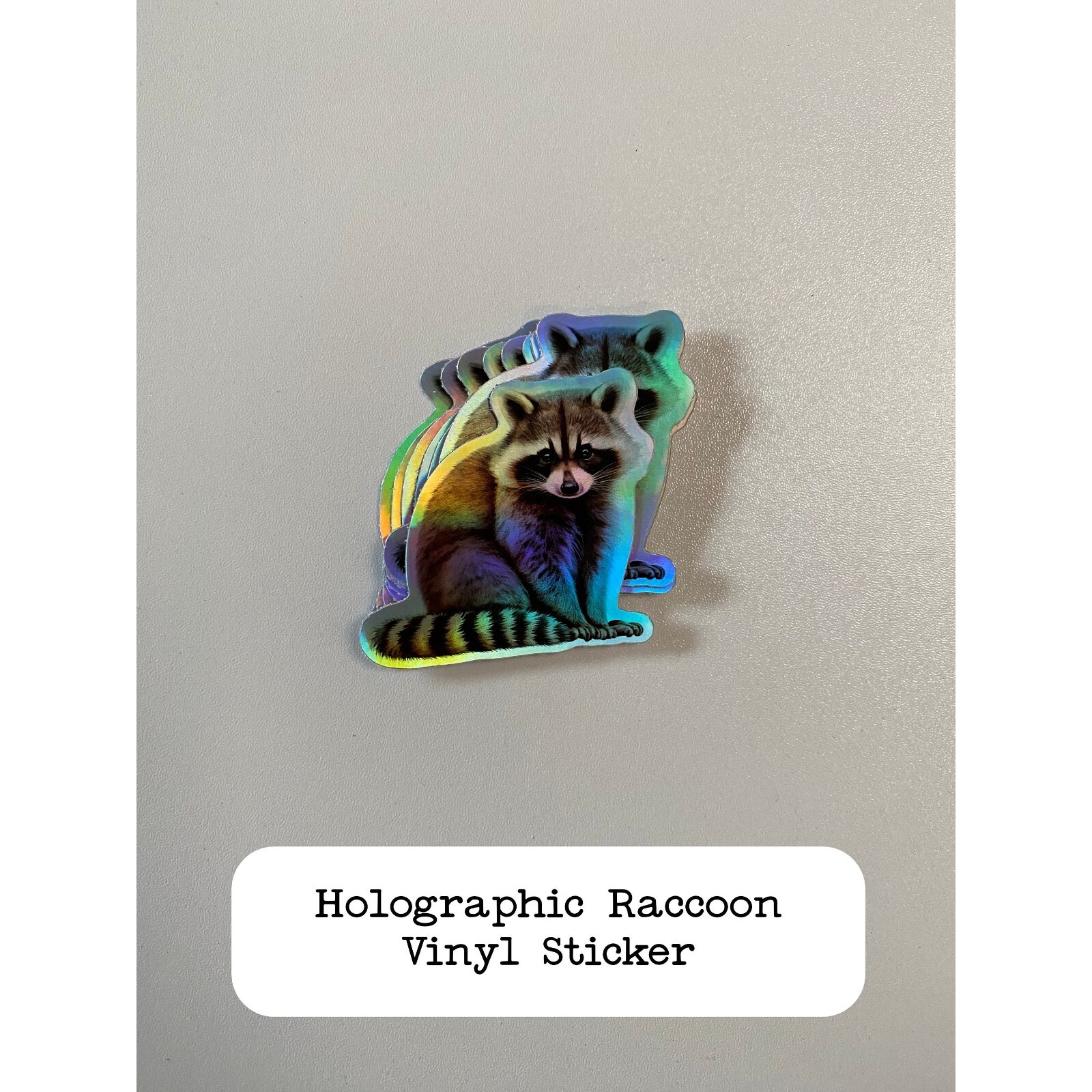 Raccoon Holographic Vinyl Sticker | Die Cut, Glossy | 2″ Sticker