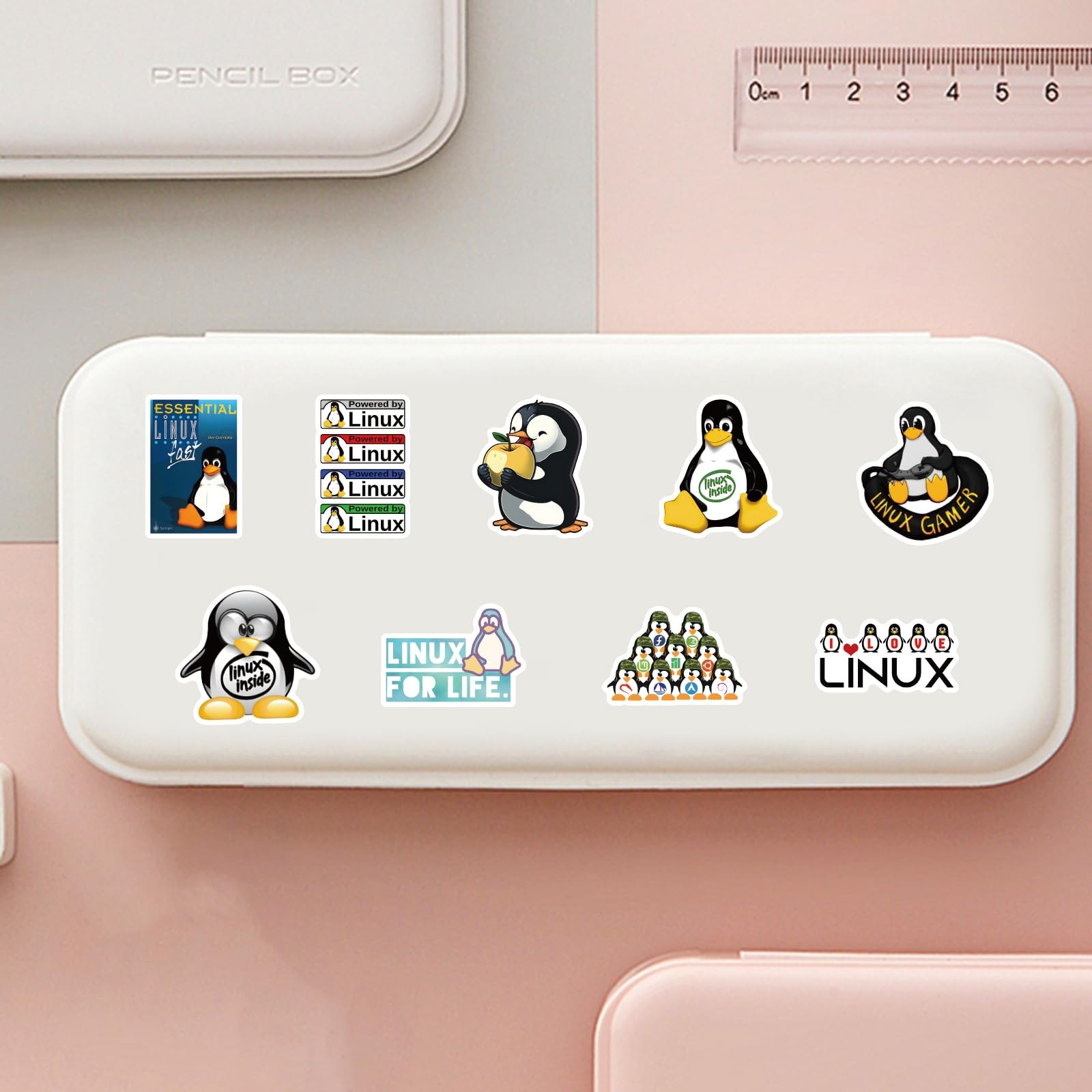 Linux Stickers 62pcs Work Decals Aesthetic Waterproof Vinyl Pack White