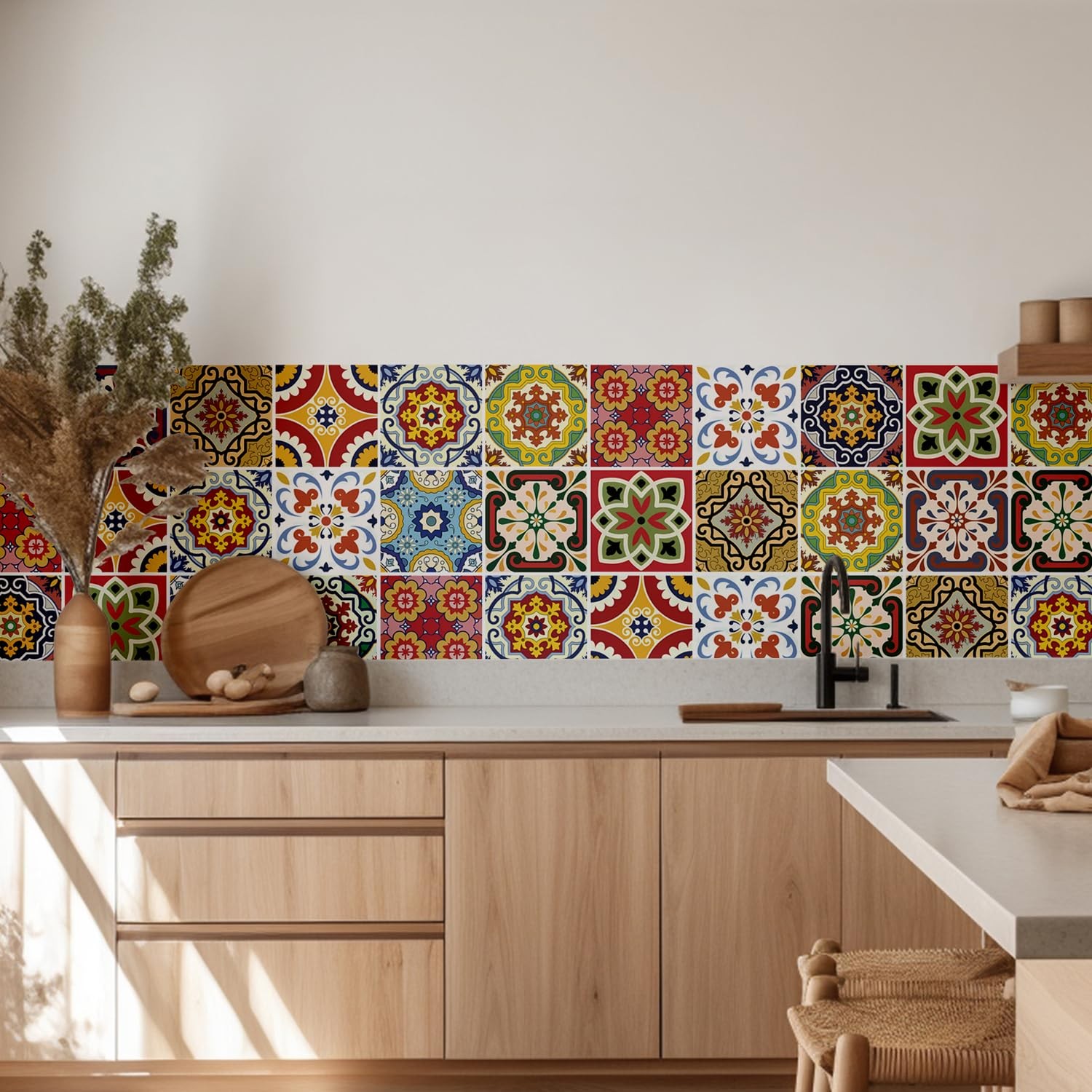 Mediterranean Peel Stick Kitchen Backsplash Stickers Boho Decor 30pk 4x4in