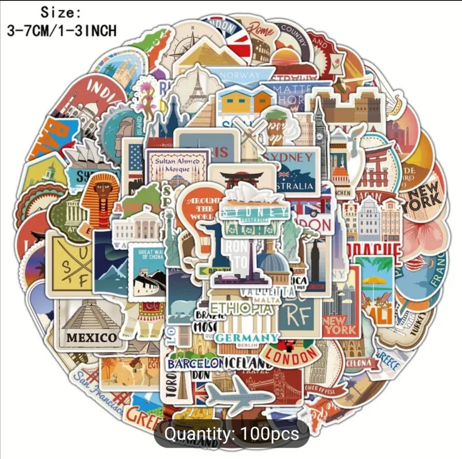 10 PCS Famous Countries Cities Landmarks Locations Travel Stickers BRAND NEW