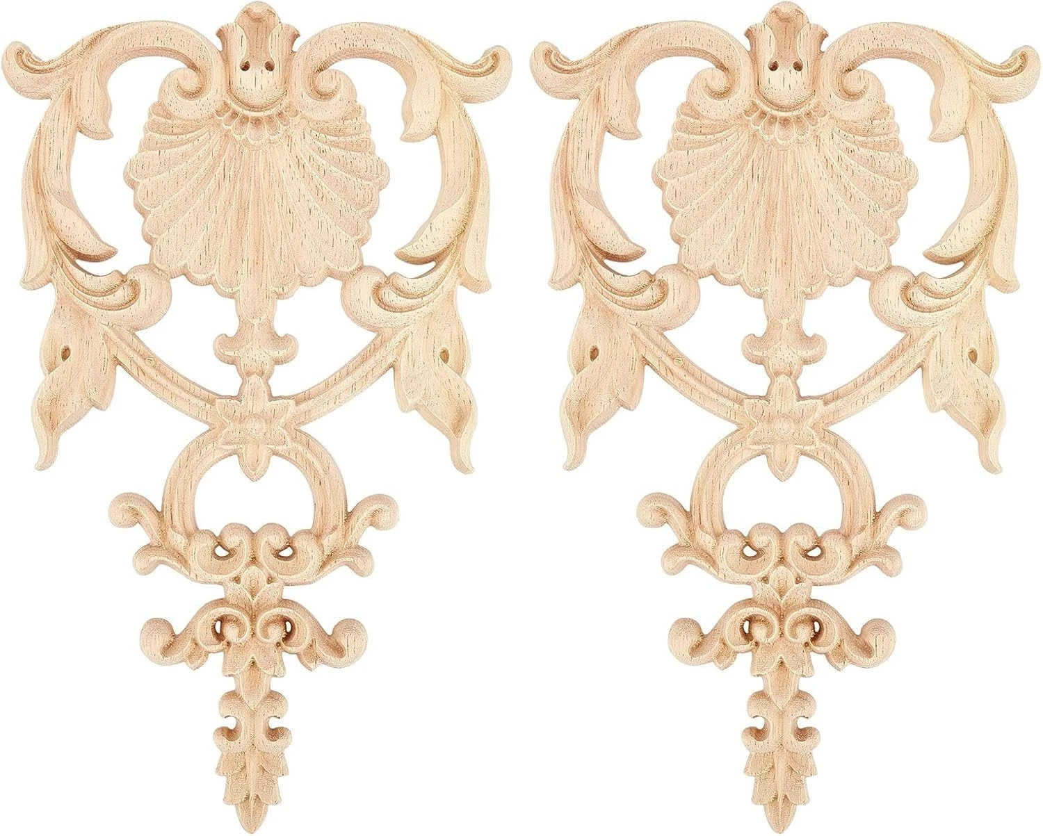 2PCS Carved Wood Appliques Onlays Wooden Decal Corner Frame 7.5×4.6inch Unpai