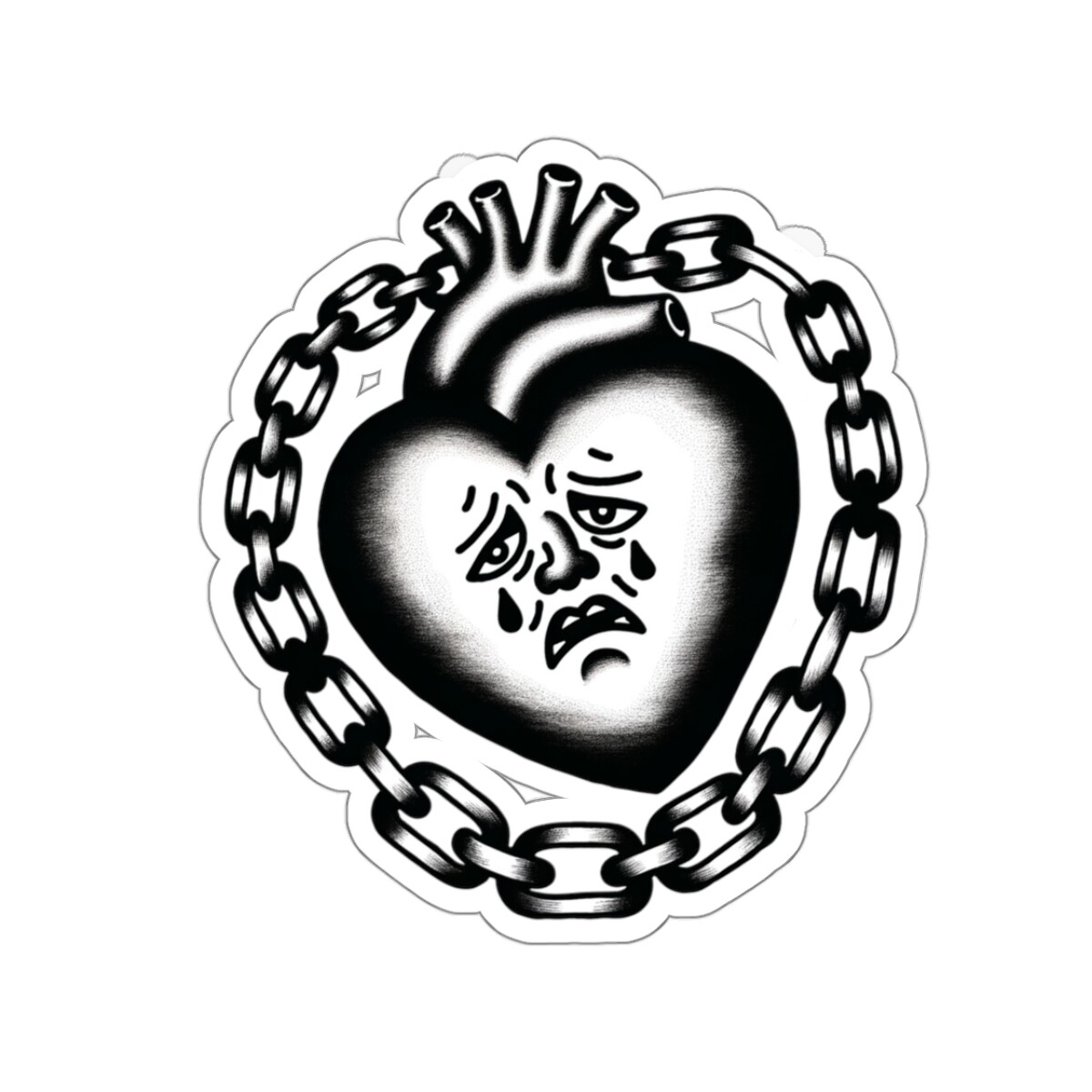Sticker Traditional Tattoo Art Heavy Heart Chain Sorrows Emo 2×2″ 3×3″ 4×4″ 6×6″