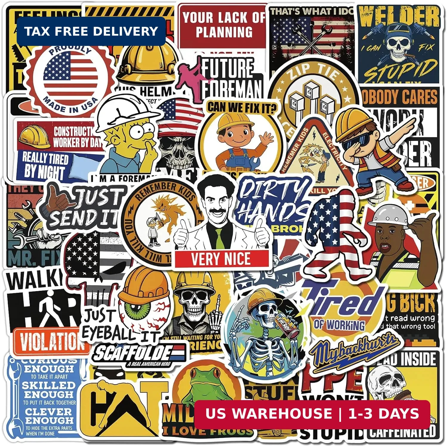 200 PCS Holographic Hard Hat Stickers for Adults – Funny Waterproof Vinyl Decals