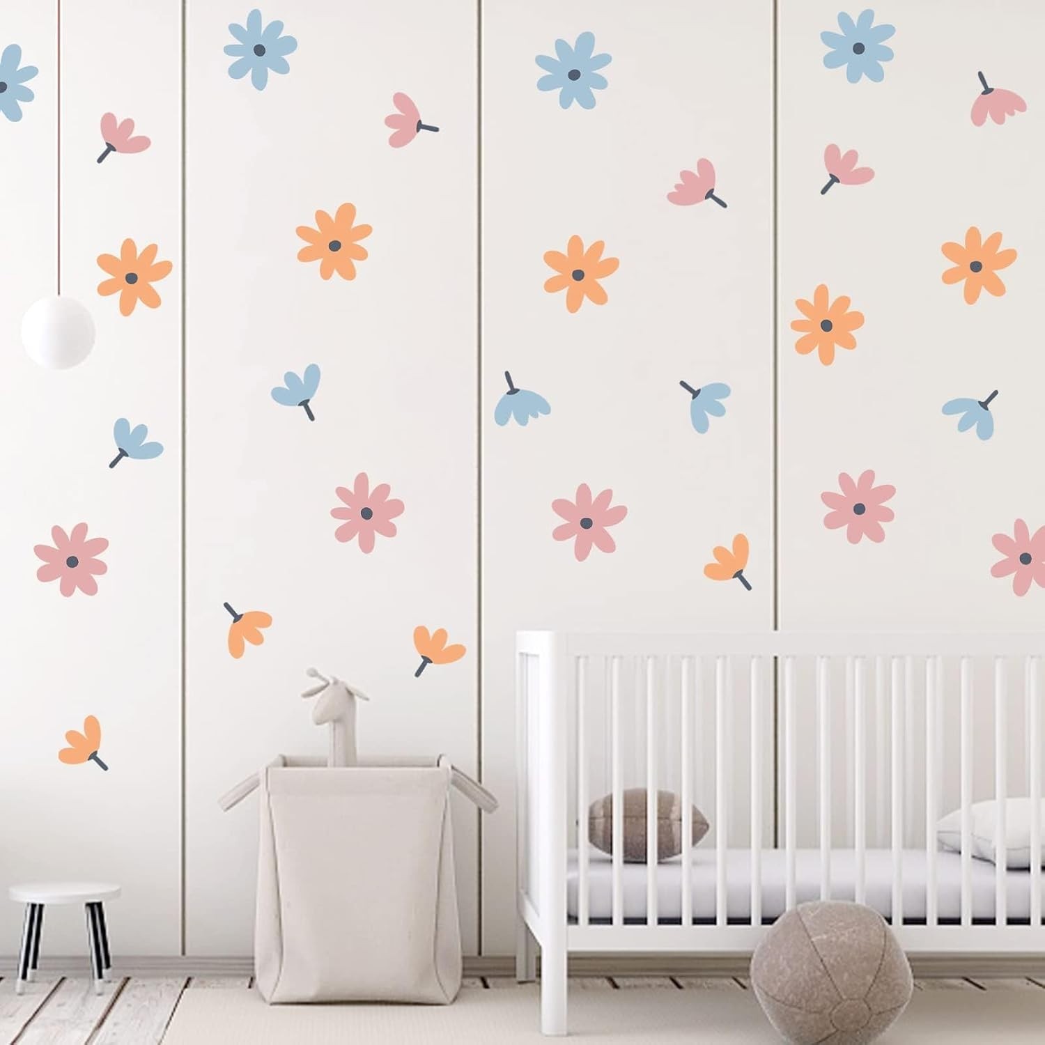 Waterproof Floral Wall Decals – Retro Daisy Decor for Kids’ Rooms, 44 Stickers