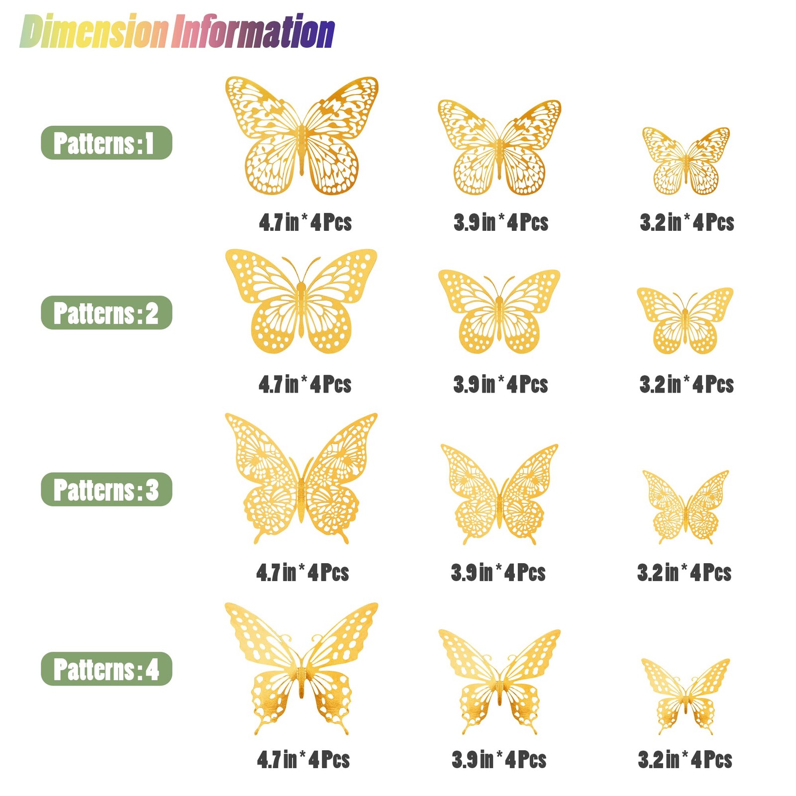3D Butterfly Wall Decor – 48 Pcs, 4 Styles, 3 Sizes, Gold Butterfly Decorations