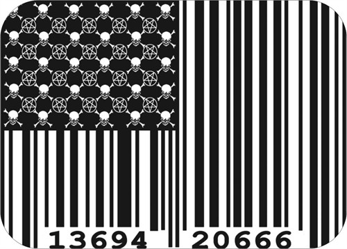 Skull and Crossbones – Pentragram – Barcode Flag – Sticker – 3 3/4″ x 2 3/4″