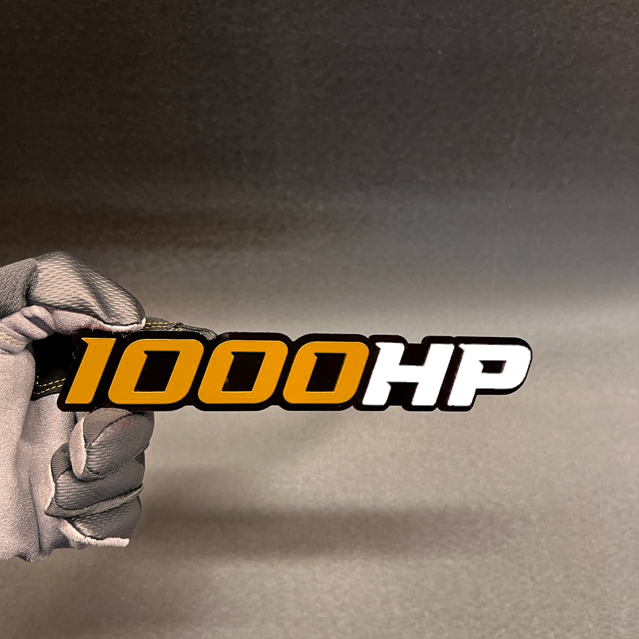 1X 1000 HP Custom 3D Car Emblem Multicolor Acrylic Badge WHITE / BLACK – ORANGE