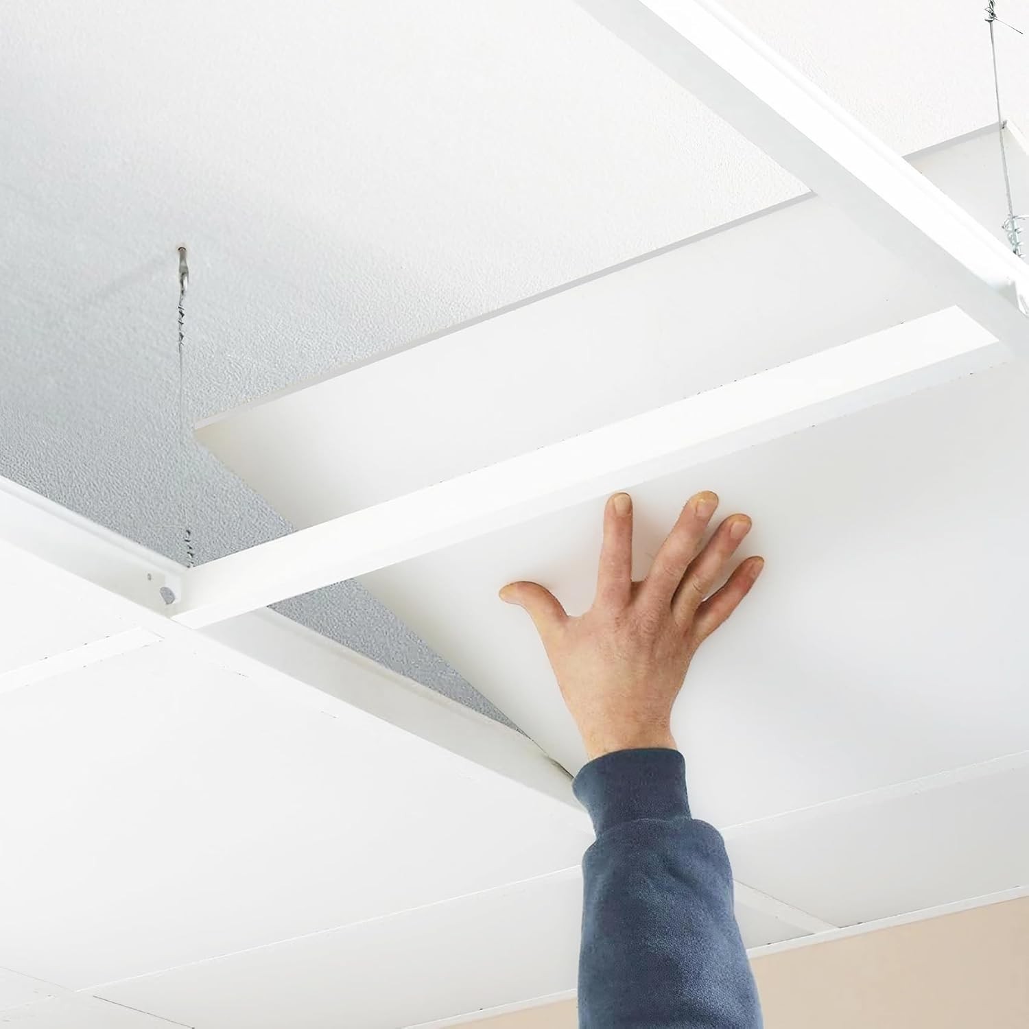 Smooth Drop Ceiling Tiles 2 x2ft, PVC Ceiling Tile 24×24″ Waterproof, Fire-Rated