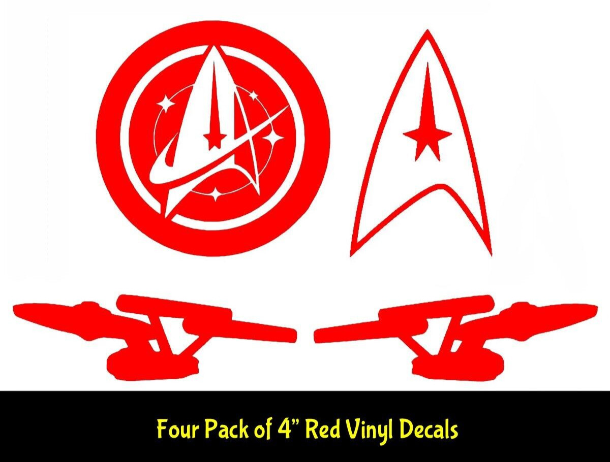 Starfleet Command Star Trek 4 Pack of 4″ Red Vinyl Decals Car Tablet Window