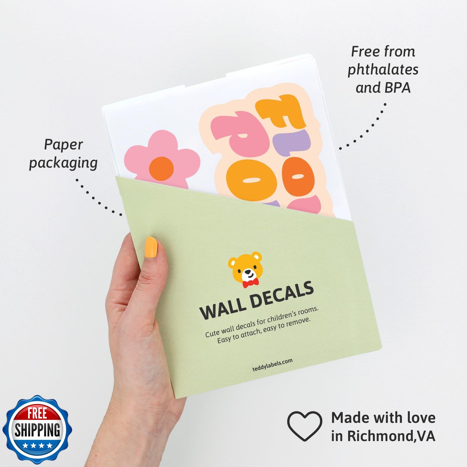 Teddylabels – Flower Power Decals – Easy-to-Apply and Removable Wall Stickers