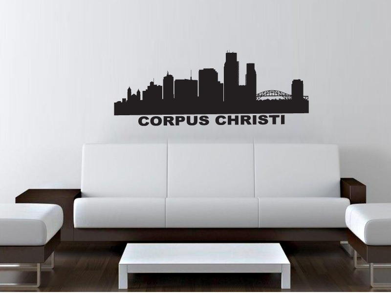 FGD Corpus Christi Texas Skyline Vinyl Wall Decal in White or Black 20″ x 51″