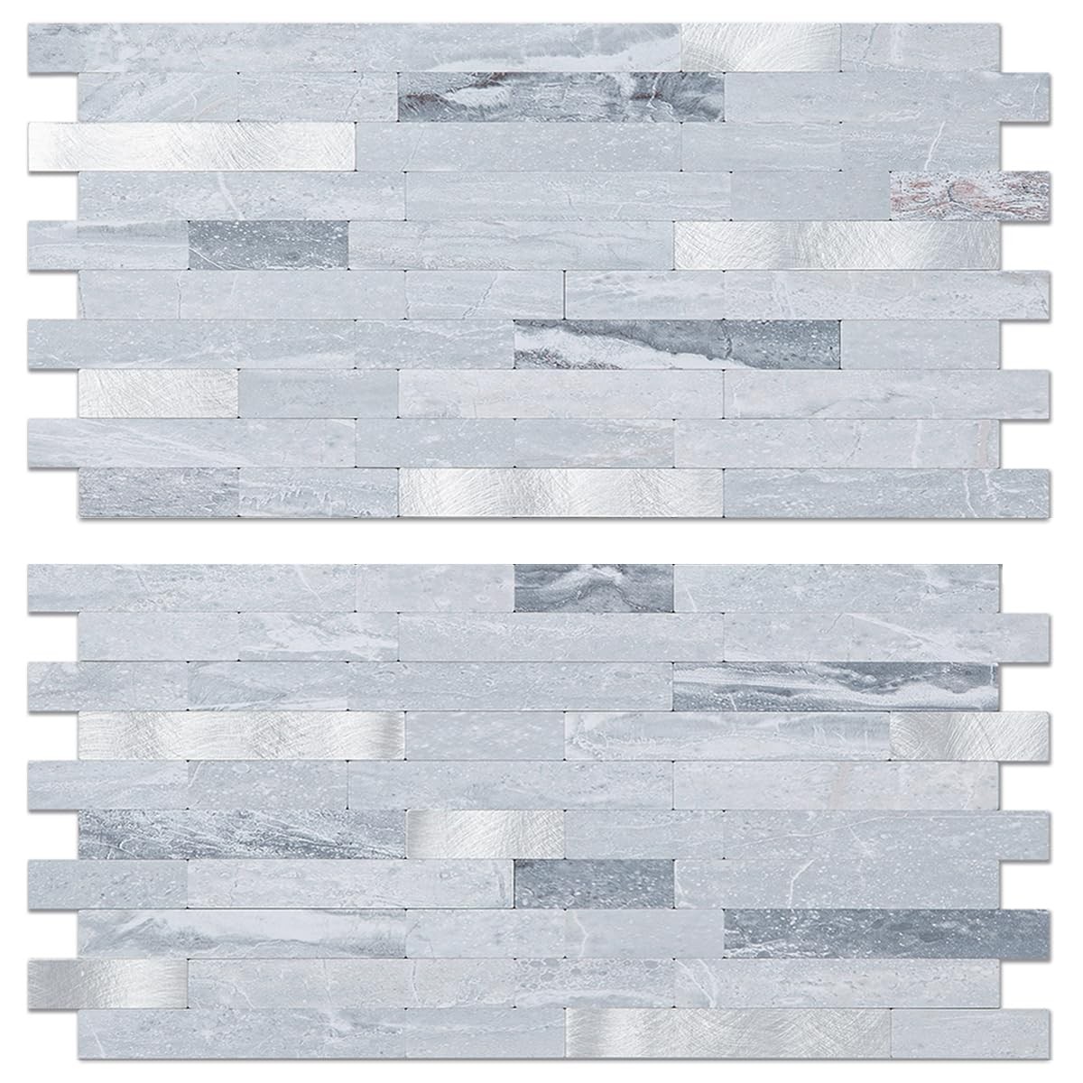 AULIGET 20 Sheets Faux Stone Peel and Stick Backsplash, Light Grey Marble Loo…