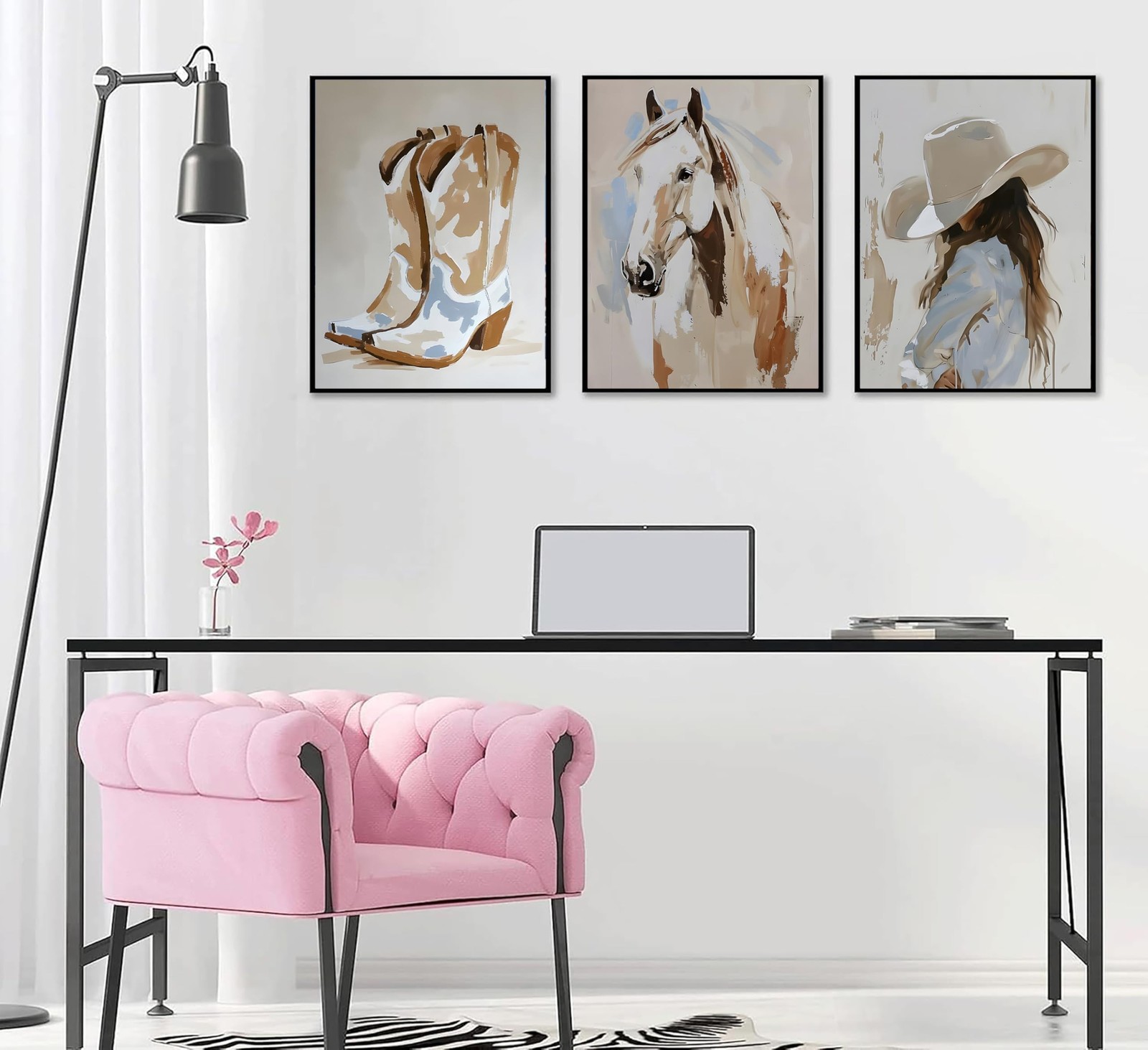 3pcs Western Cowgirl Wall Art Western Girl Room Oil Paintings Style Wall Deco…
