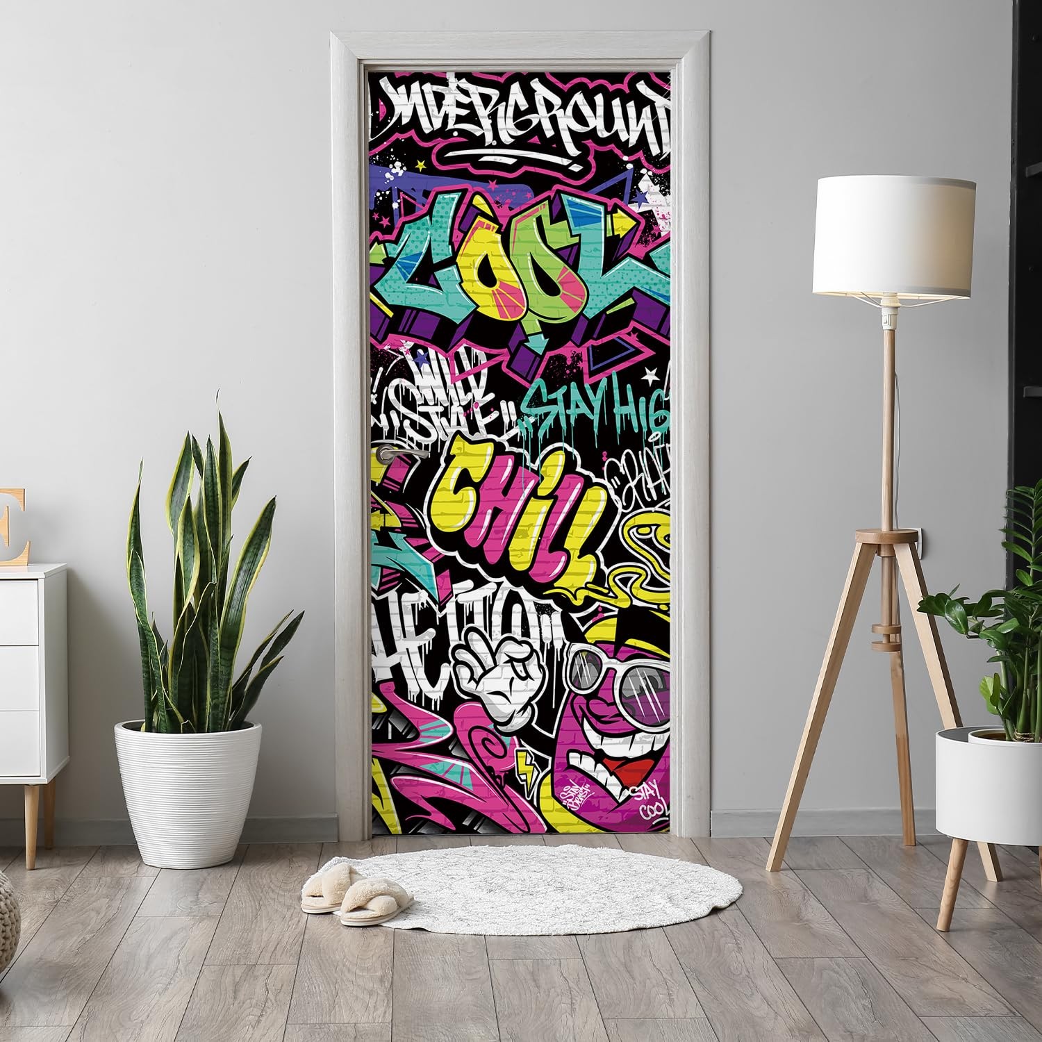 Alwayspon 30×78.7inch Graffiti Illustration Self-Adhesive Door Stickers Mural…