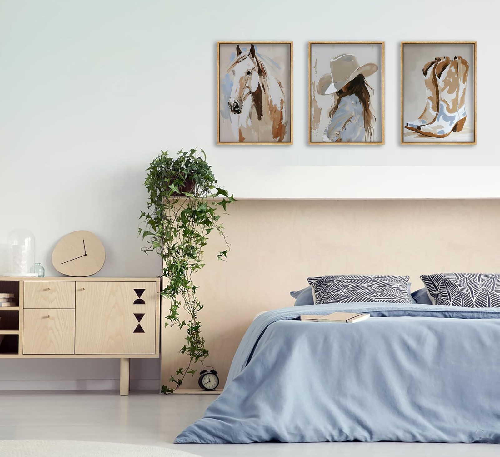 3pcs Western Cowgirl Wall Art Western Girl Room Oil Paintings Style Wall Deco…
