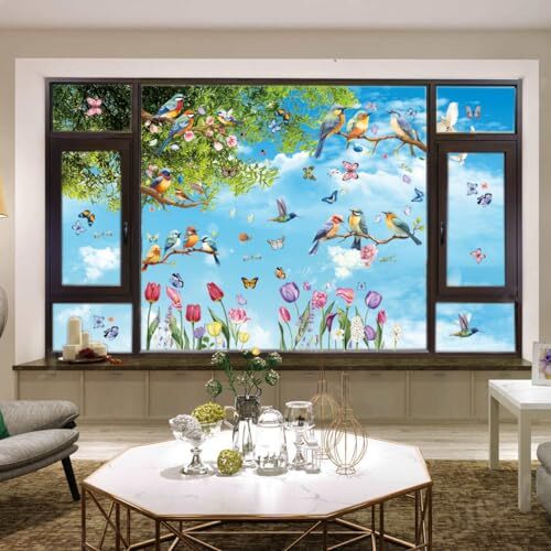 Spring Window Cling Sticker – 78PCS Tulip Butterfly Flower Hummingbirds