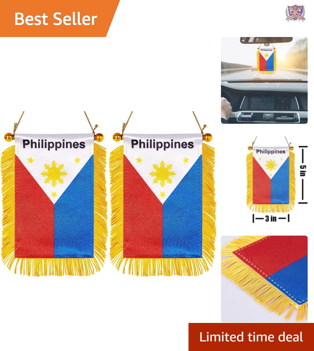 Double-Sided 3 X 5 Inch Philippine Flag for Cars & Home – Golden Fringe Detail