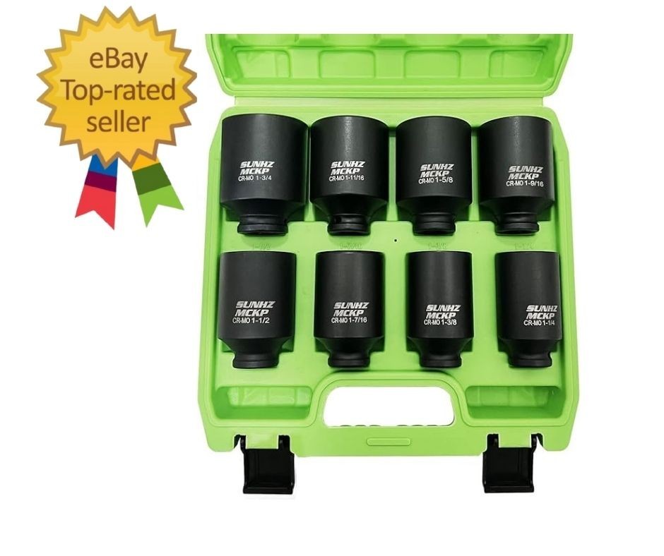 1/2″ Drive Deep 6-Point Impact Socket Set, 8-Piece Standard SAE Spindle Axle Nu