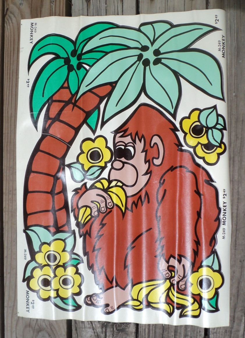 Vintage Jumbo Stick-Ups Wall Decor Cute CHIMP MONKEY GORILLA eating Banana