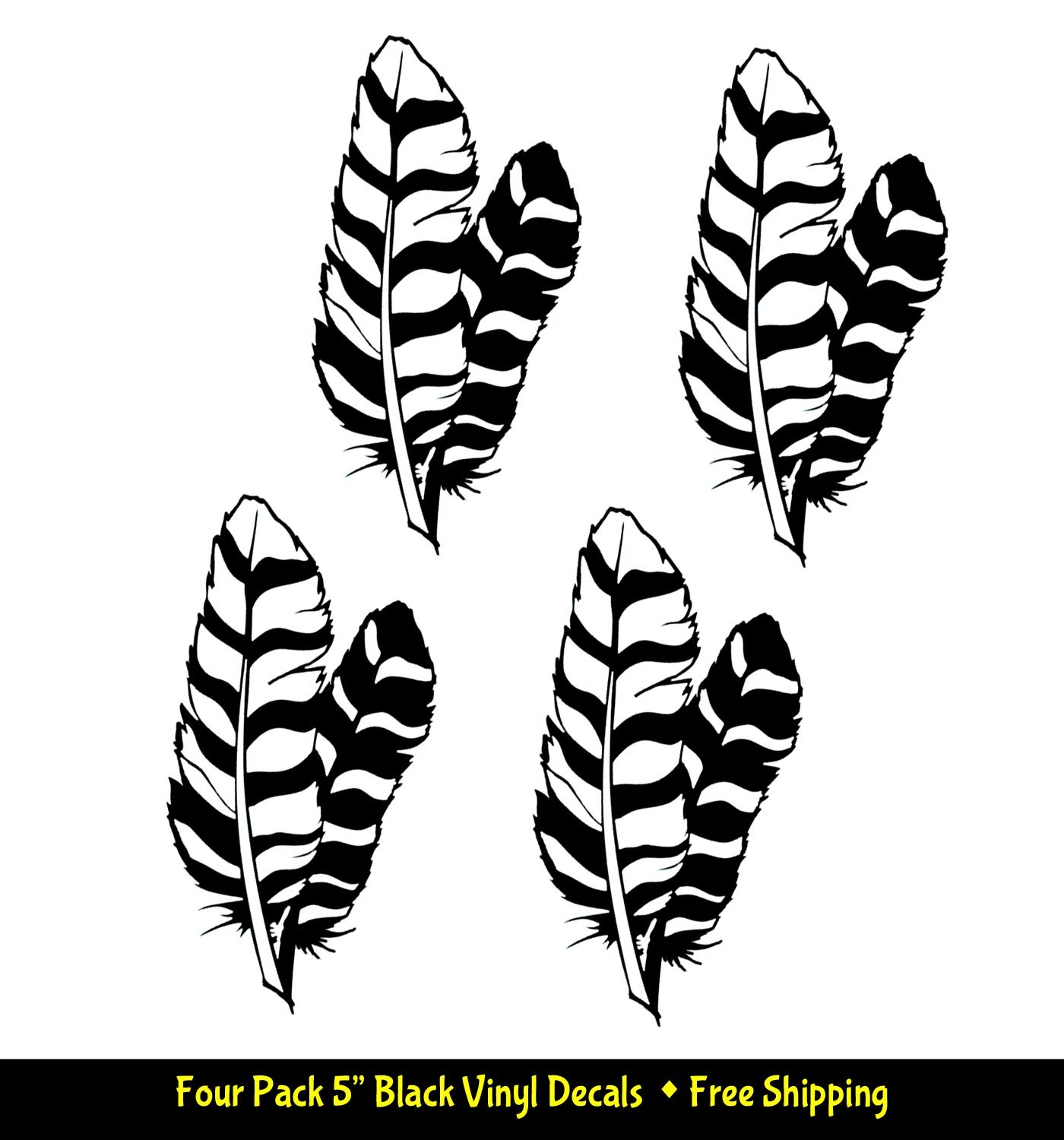 Bird Feathers Four 5″ Black Vinyl Decal Car Truck Window – Indoor or Outdoor