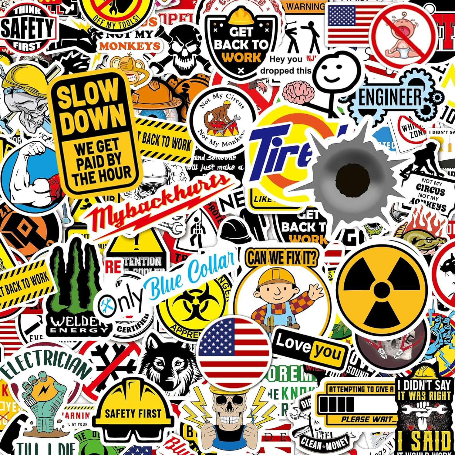 150pcs Funny Decals Hard Hat Stickers for Helmet, Water Bottle, Laptop, Tool Box