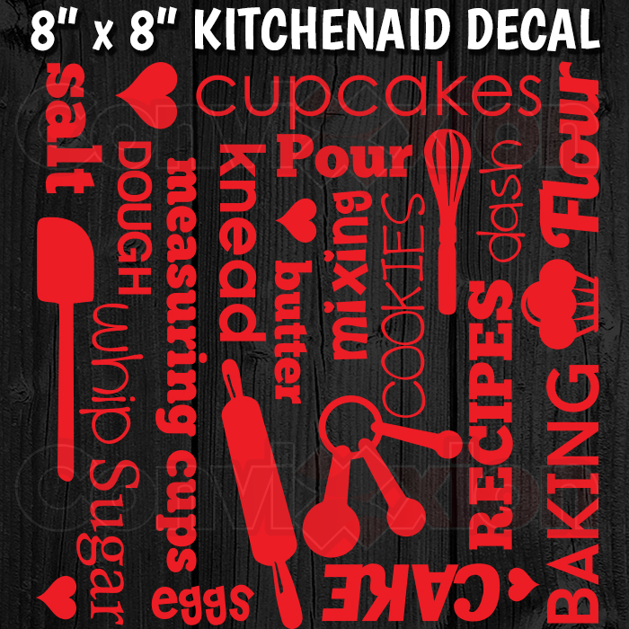 Kitchenaid Mixer Decal Wrap 8″ x 8″ Sheet Baking Subway Words Professional Vinyl