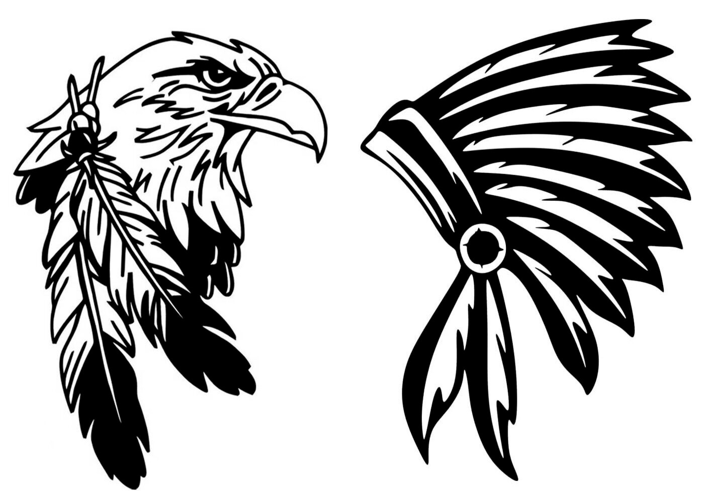 Native Indian Headdress & Eagle Feathers Black 5″ Vinyl Decals Car Truck Windows