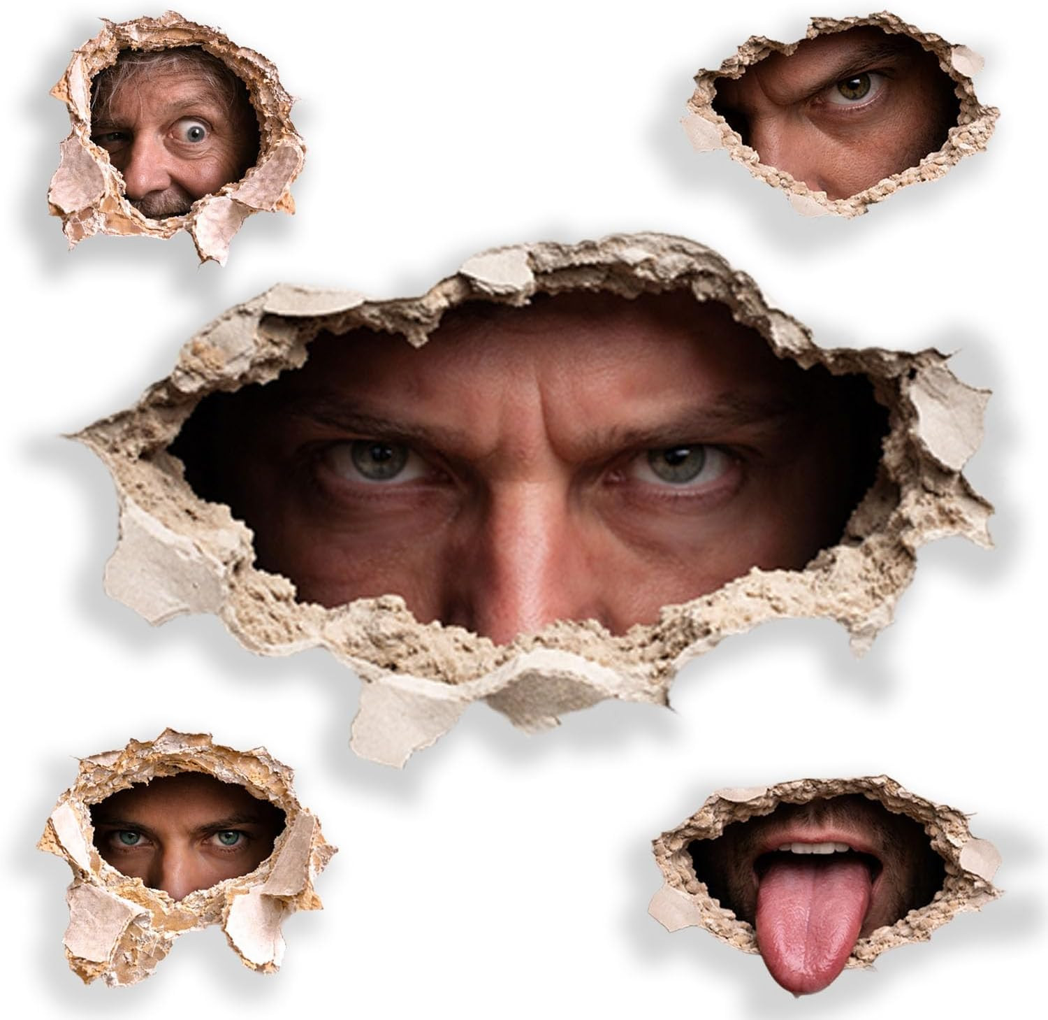 Creepy Hole-In-The-Wall Prank Stickers (5-Pack) – Reusable Peeking Face Wall Dec