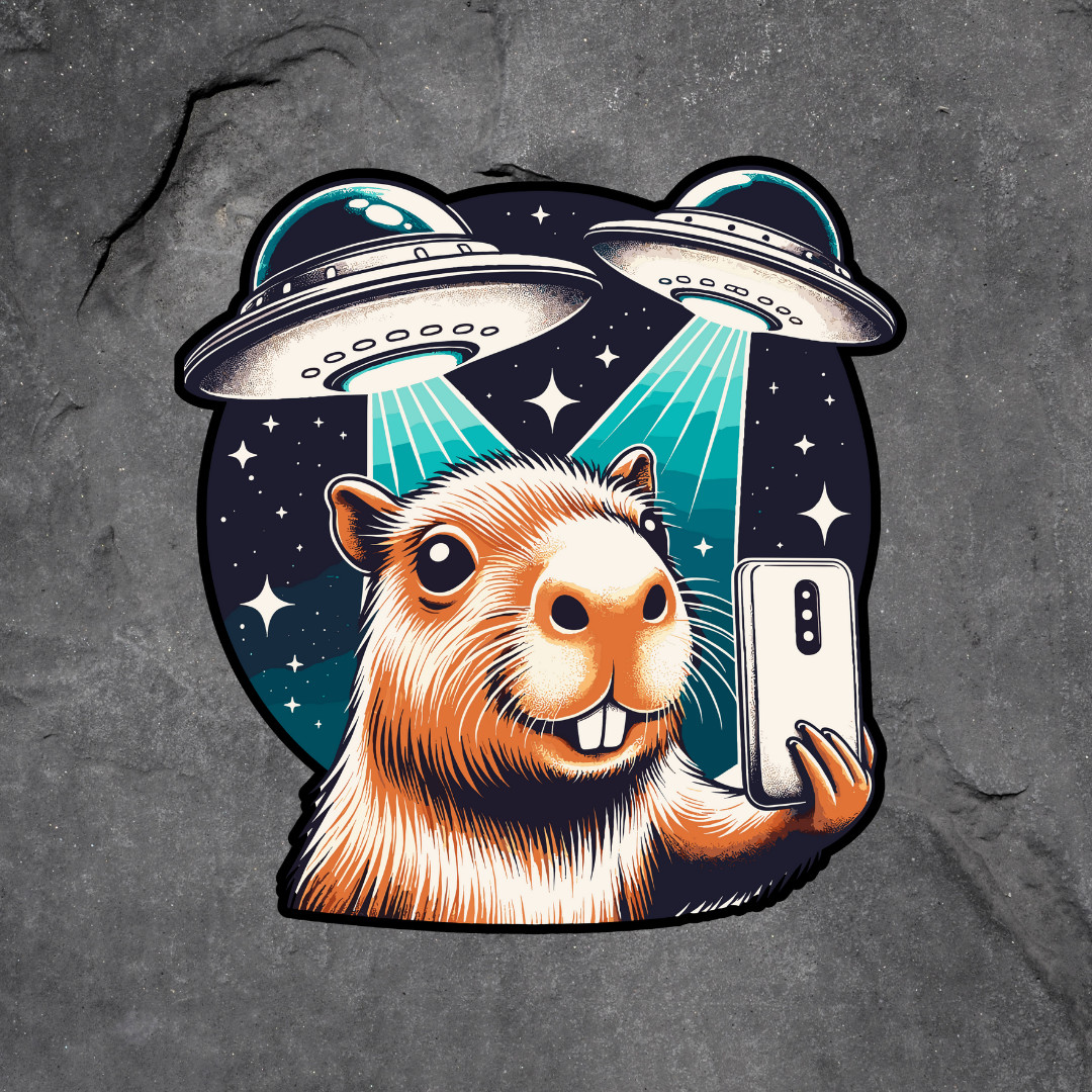 Capybara sticker vinyl decal alien space UFO area 51 selfie funny laptop mug car