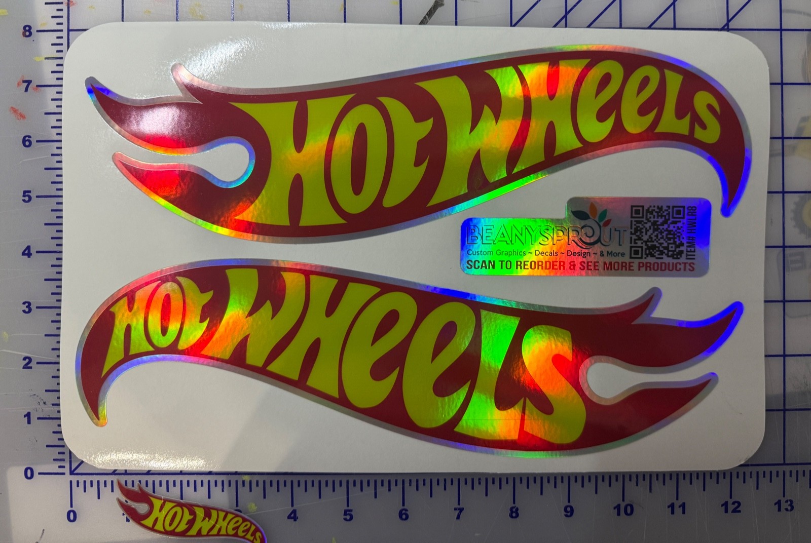 2 Hot wheels Holographic 1 right & 1 left 12″l x 5″h ea. decal stickers
