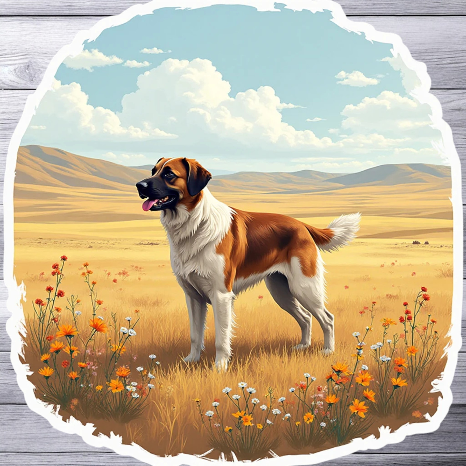 Saint Bernard sticker vinyl decal dog meadow landscape floral countryside art
