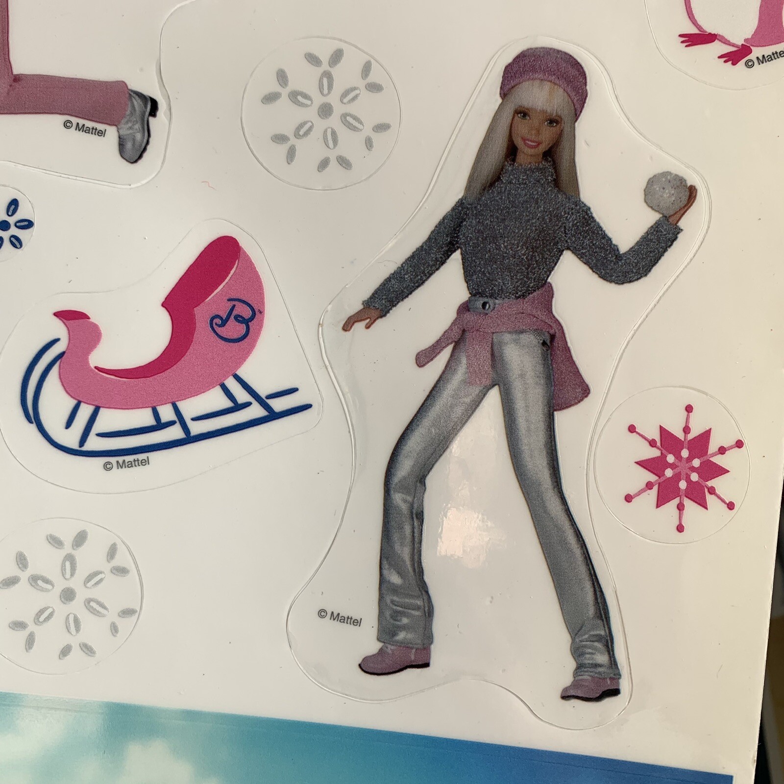 Barbie Static Cling Window Decor Winter Snow Christmas Mattel 1999