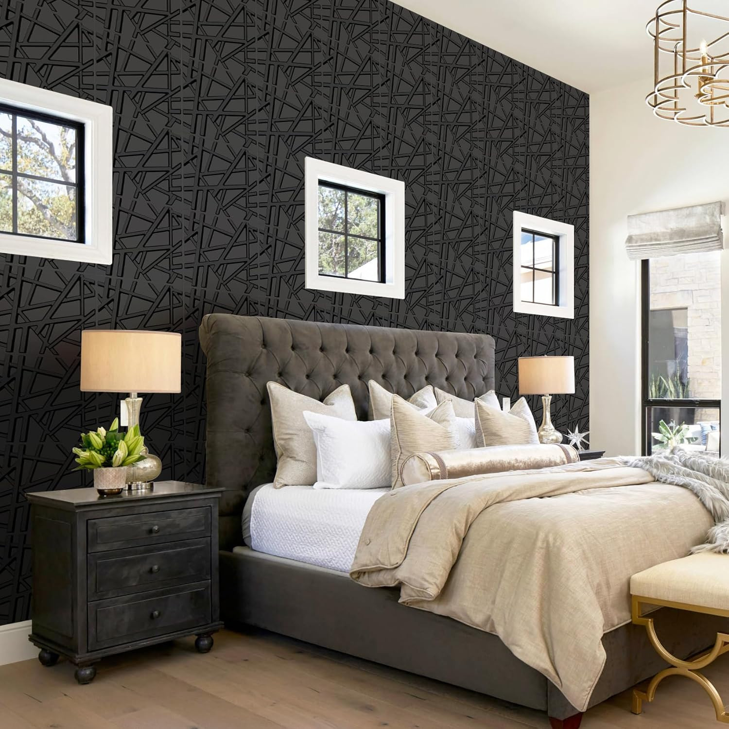 33 Pack 3D Wall Panels for Interior Wall Decor, 12”X12” Black Accent Textured