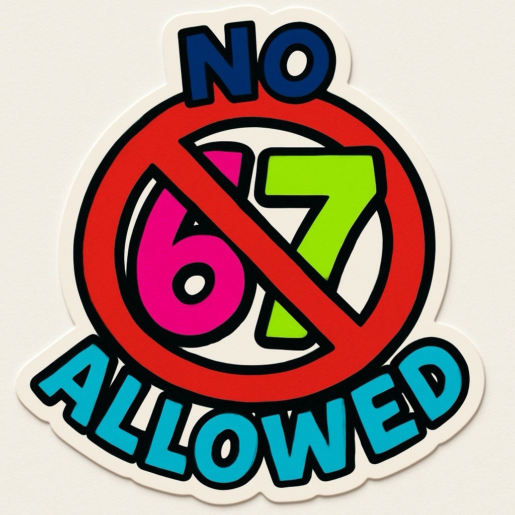No 67 Allowed 🚫 2 X 2 Inch Sticker – Great For Teachers