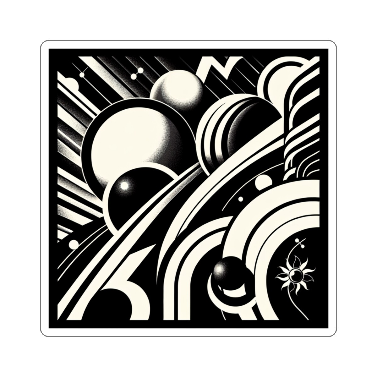 Sticker Retro Style Art Deco Planetary Geometric Fine Art Space 2×2 3×3 4×4 6×6