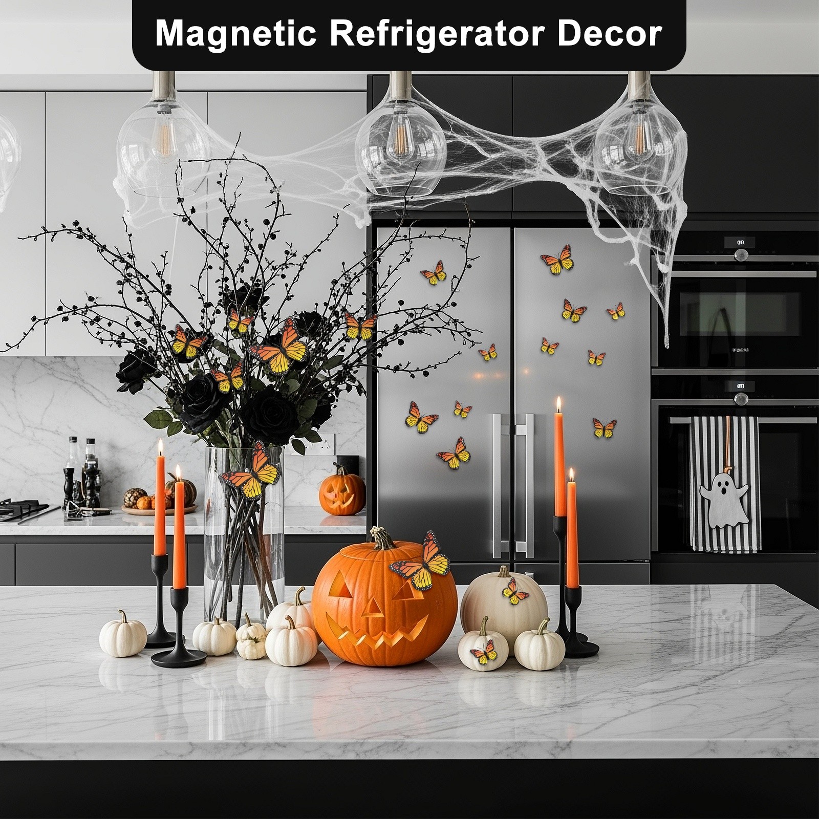 24 Pack Monarch Butterfly Decorations, 3D for Wall [Orange, 4 Sizes]