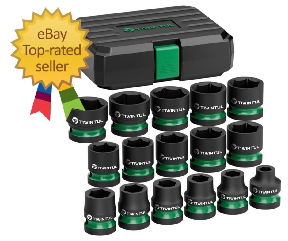 “16-Piece 1/2” Drive Shallow Impact Socket Set, 8-24mm, Metric, 6-Point for Auto
