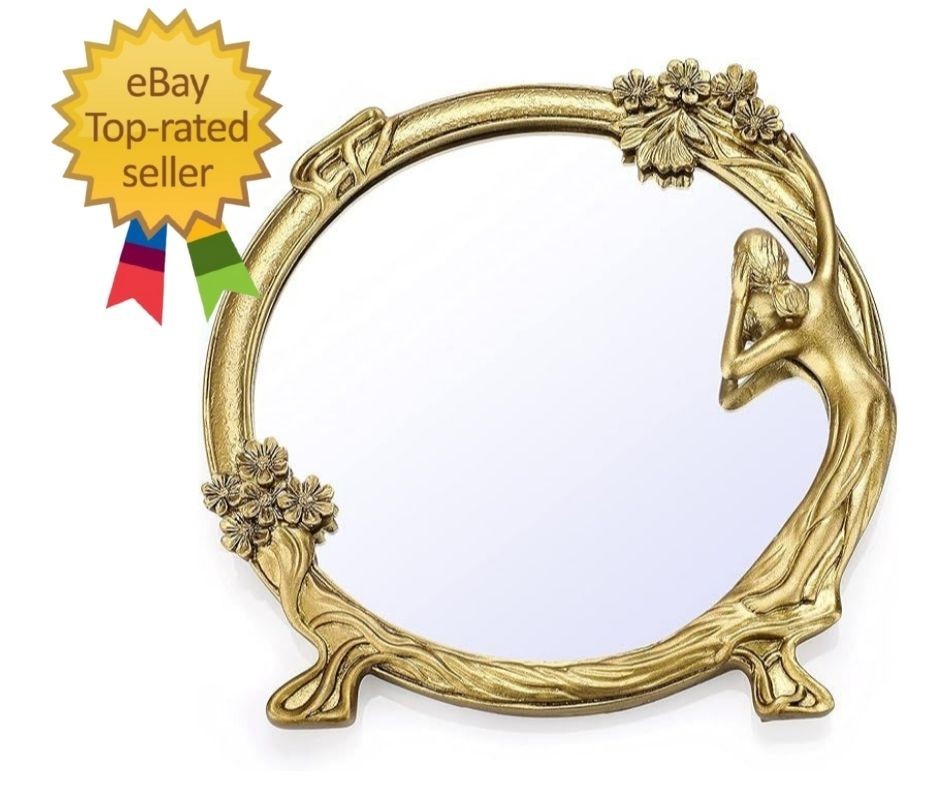 Antique Gold Small Decorative Mirror for Wall and Desktop, Vintage Cosmetic Mir