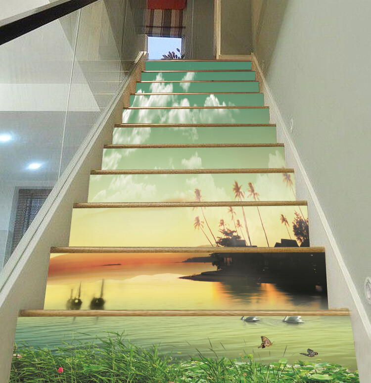 3D Lake Scenery AZ163 Stair Risers Decoration Mural Vinyl Wallpaper Kay
